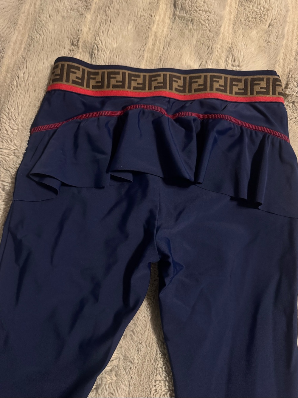 Fendi kids Navy Leggings with Ruffle Back, FF Logo Waistband and Red Trim